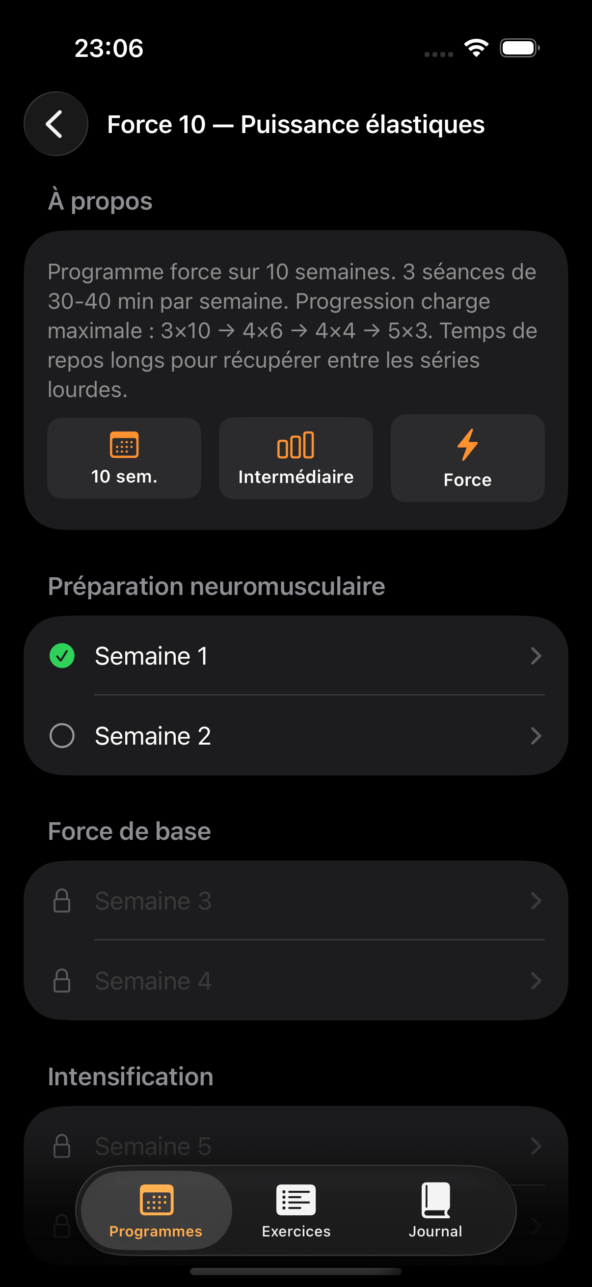 Vue Programmes - Hypertrophie, Force, Endurance, Perte de gras